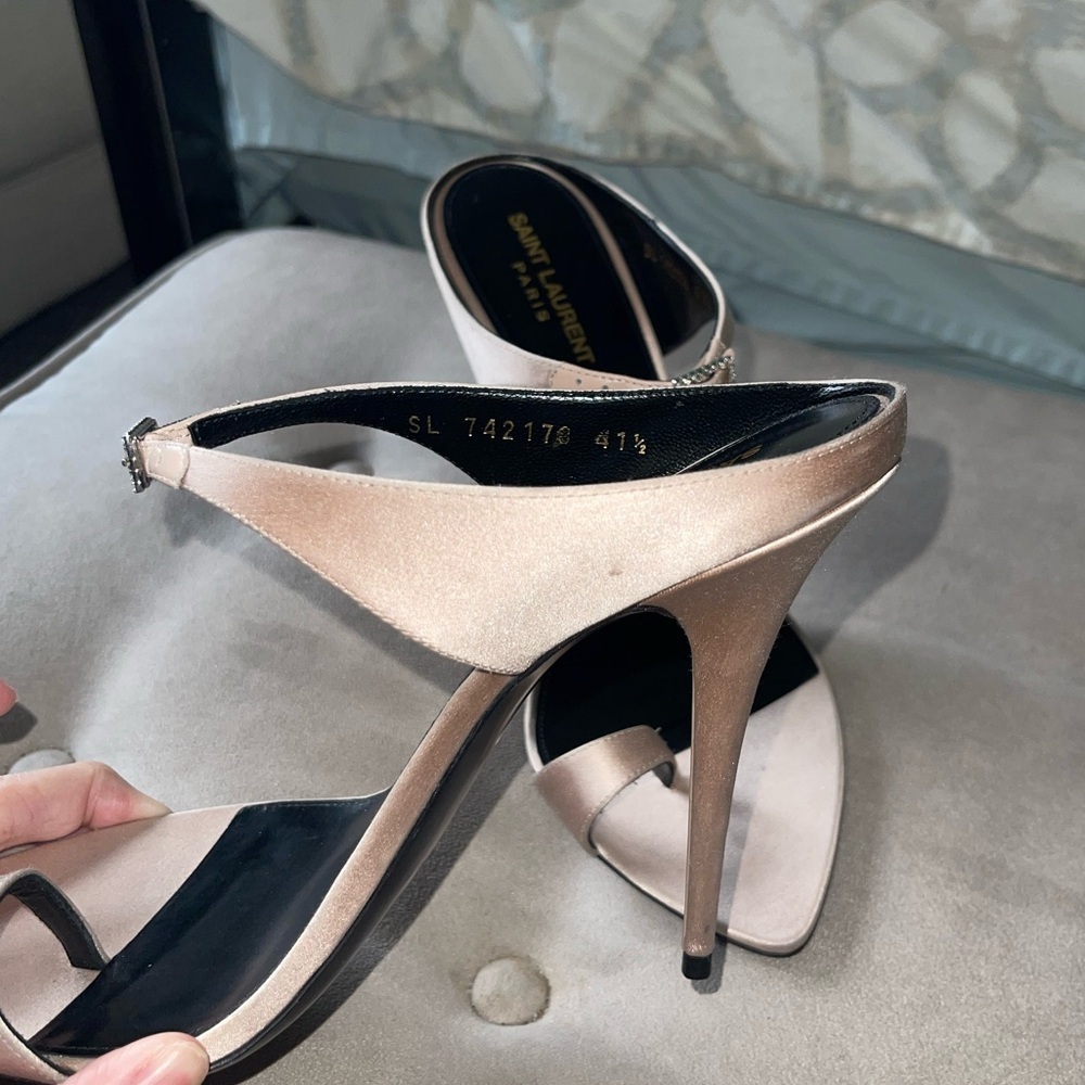 NEW SAINT LAURENT DIVE MULES SILK SATIN {$1,050} POINTED OPENTOE RHINESTONE 41.5 - Picture 5 of 8